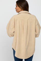 Beige Fleece Button Down Oversized Maternity Jacket