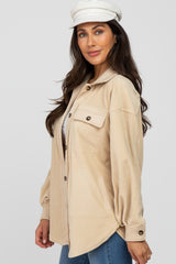 Beige Fleece Button Down Oversized Jacket