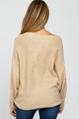 Beige Solid Boat Neck Maternity Sweater