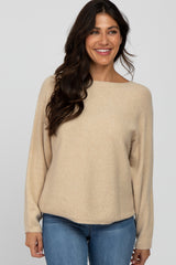 Beige Solid Boat Neck Maternity Sweater