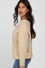 Beige Solid Boat Neck Sweater