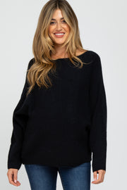 Black Solid Boat Neck Maternity Sweater