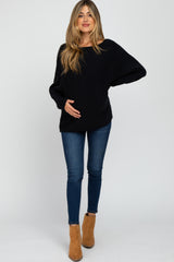 Black Solid Boat Neck Maternity Sweater