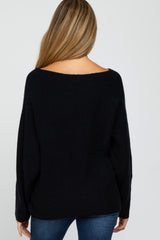 Black Solid Boat Neck Maternity Sweater