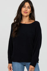 Black Solid Boat Neck Maternity Sweater