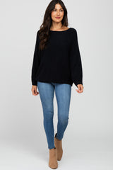 Black Solid Boat Neck Sweater