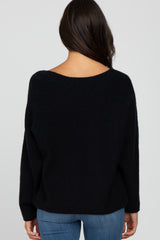 Black Solid Boat Neck Sweater