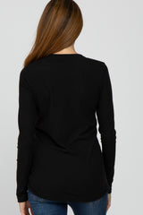 Black Ribbed Split Collar Maternity Top