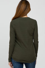 Olive Ribbed Split Collar Maternity Top