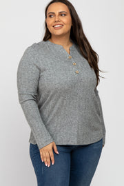 Heather Grey Soft Knit Plus Long Sleeve Top