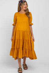 Mustard Tiered Maternity Midi Dress