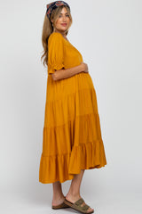 Mustard Tiered Maternity Midi Dress