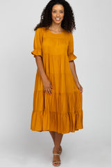 Mustard Tiered Maternity Midi Dress