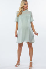 Mint Green Swiss Dot Mock Neck Maternity Dress