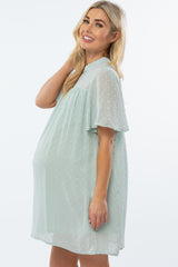 Mint Green Swiss Dot Mock Neck Maternity Dress