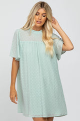 Mint Green Swiss Dot Mock Neck Dress