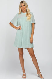 Mint Green Swiss Dot Mock Neck Dress