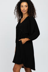 Black Linen Raw Edge Hi-Low Hem Dress