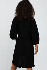 Black Linen Raw Edge Hi-Low Hem Dress