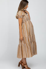 Gold Paisley Print Square Neck Smocked Maternity Midi Dress