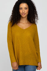 Mustard V-Neck Side Slit Maternity Sweater