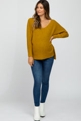 Mustard V-Neck Side Slit Maternity Sweater