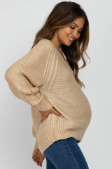 Cream Soft Cable Knit  V-Neck Maternity Sweater