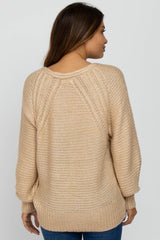 Cream Soft Cable Knit  V-Neck Maternity Sweater