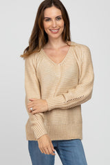 Cream Soft Cable Knit  V-Neck Maternity Sweater