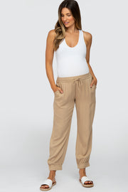 Taupe Woven Maternity Joggers