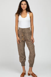 Taupe Abstract Dot Print Smocked Waist Pants