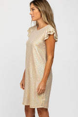 Gold Sequin Layered Ruffle Sleeve Dress