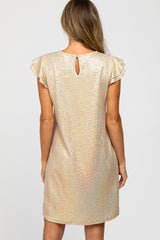 Gold Sequin Layered Ruffle Sleeve Dress