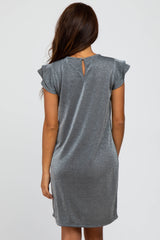 Charcoal Shimmer Ruffle Sleeve Dress