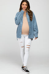 Light Blue Corduroy Maternity Shacket