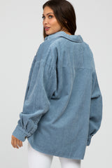 Light Blue Corduroy Maternity Shacket