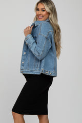 Blue Basic Maternity Denim Jacket