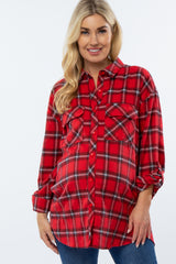 Red Plaid Flannel Maternity Top