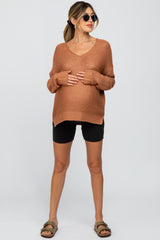 Rust Side Slit Knit Maternity Sweater