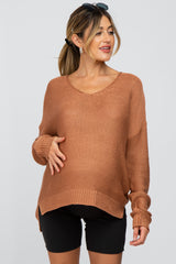 Rust Side Slit Knit Maternity Sweater