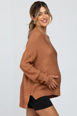 Rust Side Slit Knit Maternity Sweater