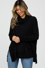 Black Soft Knit Dolman Sleeve Cowl Neck Top