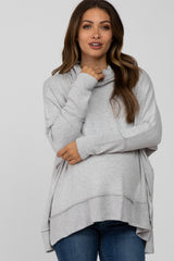 Heather Grey Soft Knit Dolman Sleeve Cowl Neck Maternity Top