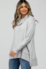 Heather Grey Soft Knit Dolman Sleeve Cowl Neck Top