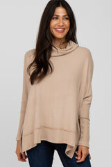 Beige Soft Knit Dolman Sleeve Cowl Neck Maternity Top