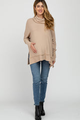 Beige Soft Knit Dolman Sleeve Cowl Neck Maternity Top