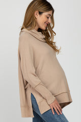 Beige Soft Knit Dolman Sleeve Cowl Neck Maternity Top