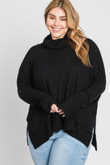 Black Soft Knit Dolman Sleeve Cowl Neck Plus Top