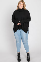 Black Soft Knit Dolman Sleeve Cowl Neck Plus Top