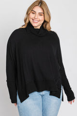 Black Soft Knit Dolman Sleeve Cowl Neck Plus Top